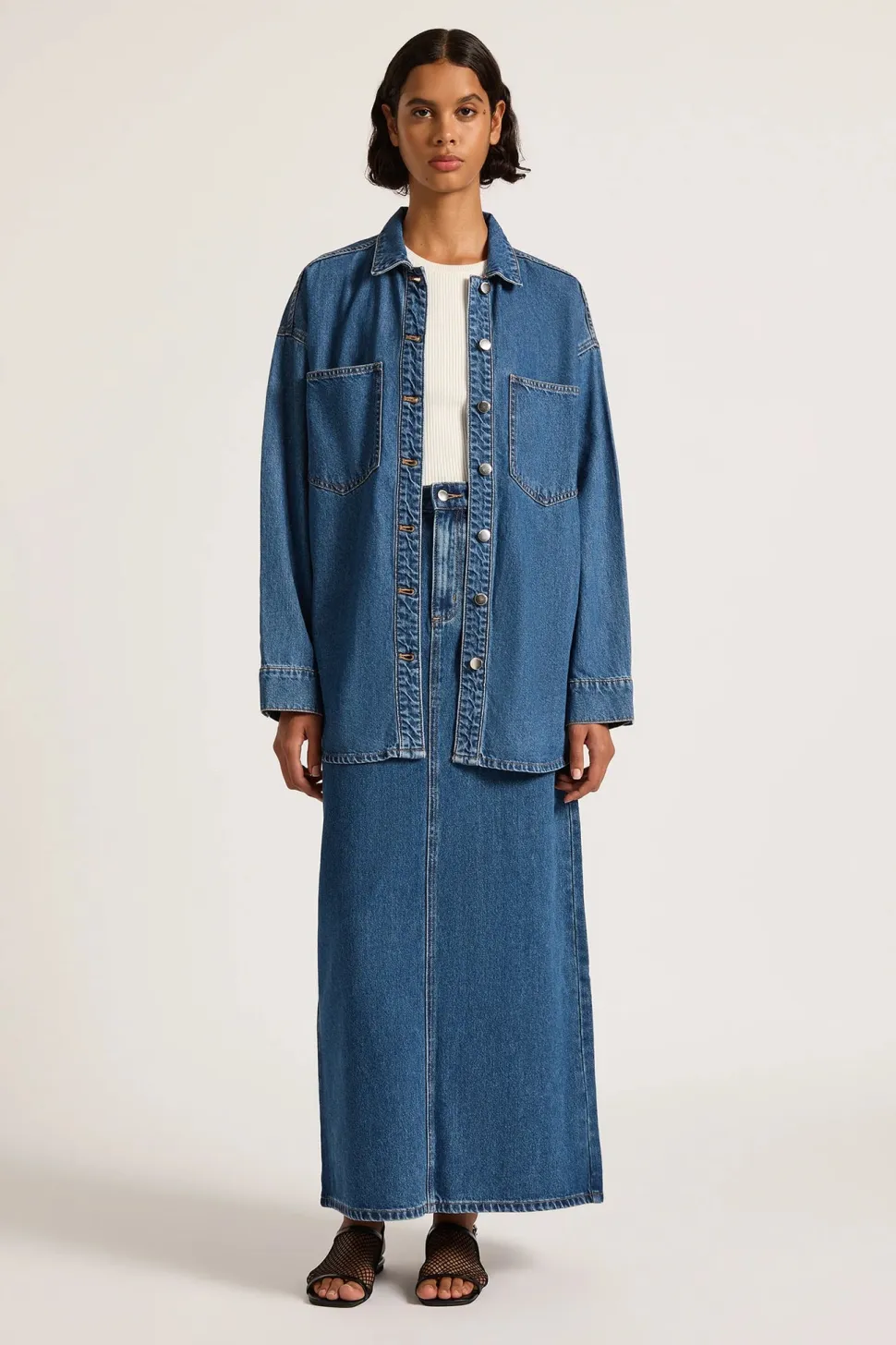 Nude Lucy 'Organic Denim Maxi Skirt' - Vintage Blue Hot