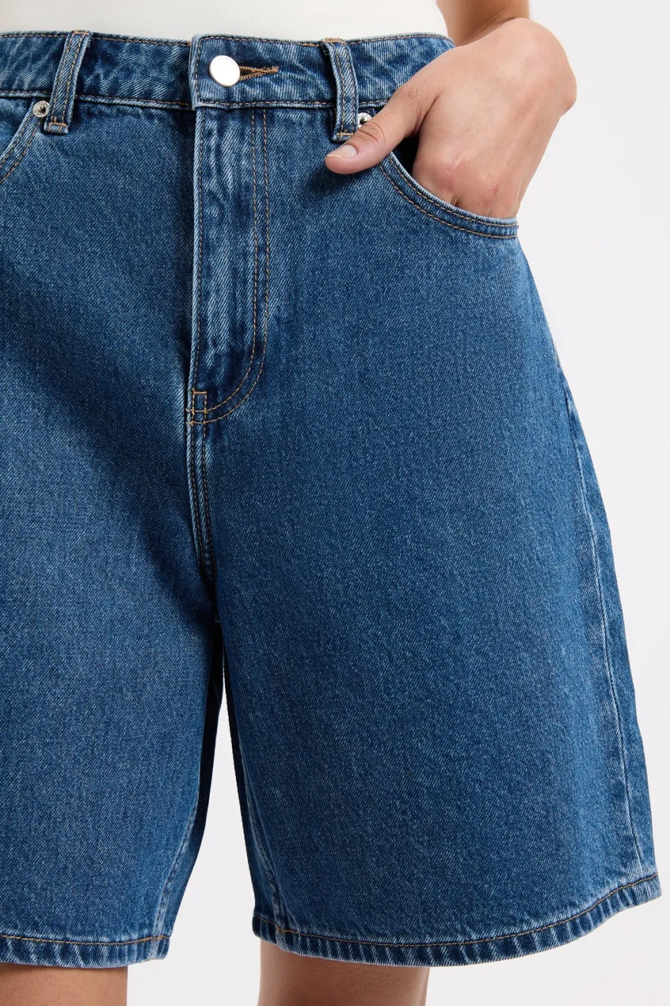 Nude Lucy 'Organic Longline Denim Short' - Vintage Blue Outlet