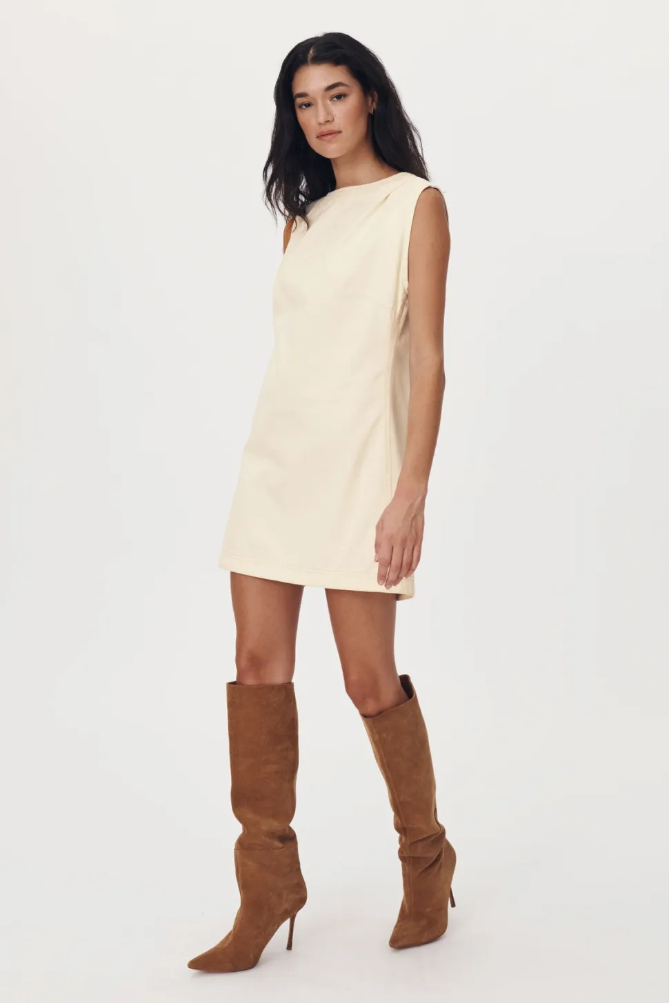 rowie_bowe_denim_mini_dress__creme_3.webp Rowie 'Bowe Denim Mini Dress' - Creme Cheap