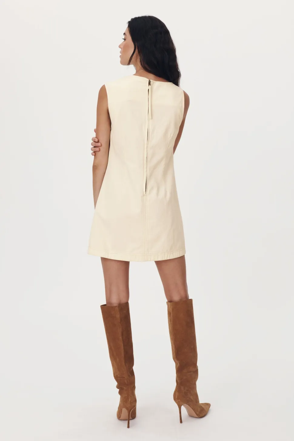rowie_bowe_denim_mini_dress__creme_4.webp Rowie 'Bowe Denim Mini Dress' - Creme Cheap
